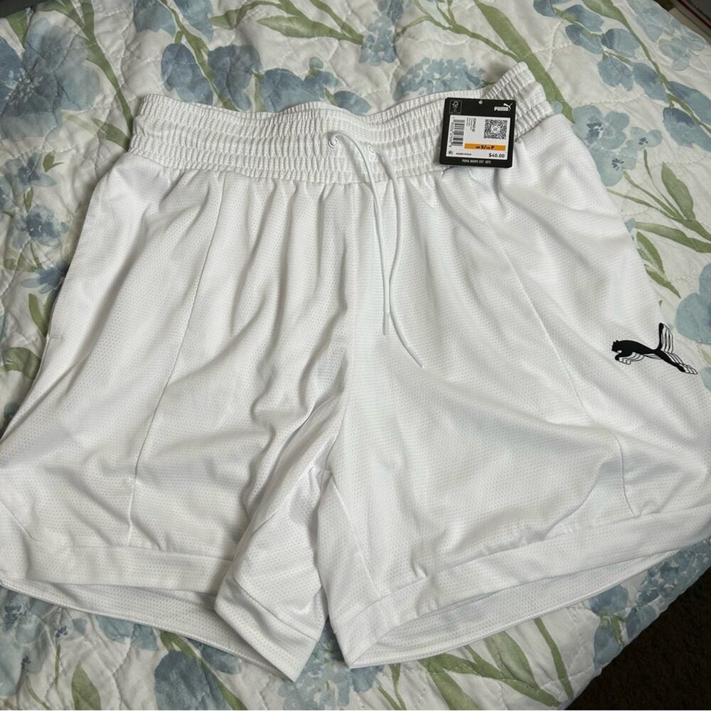PUMA Women's DryCell Foundation Mesh Basketball Training Shorts White Small
